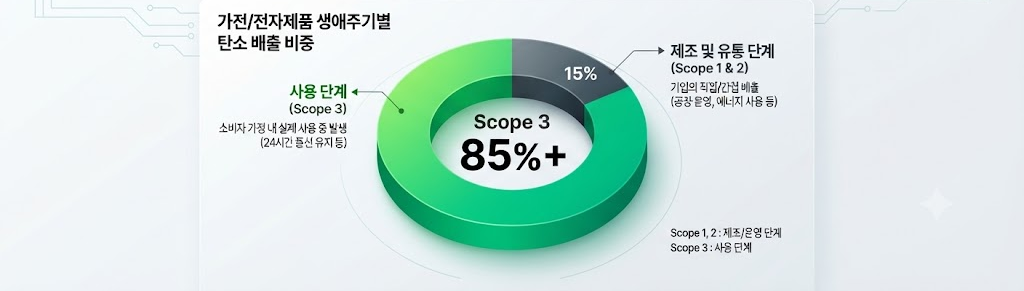 가전·전자제품 생애주기별 탄소 배출 비중 — Scope 3가 85% 이상